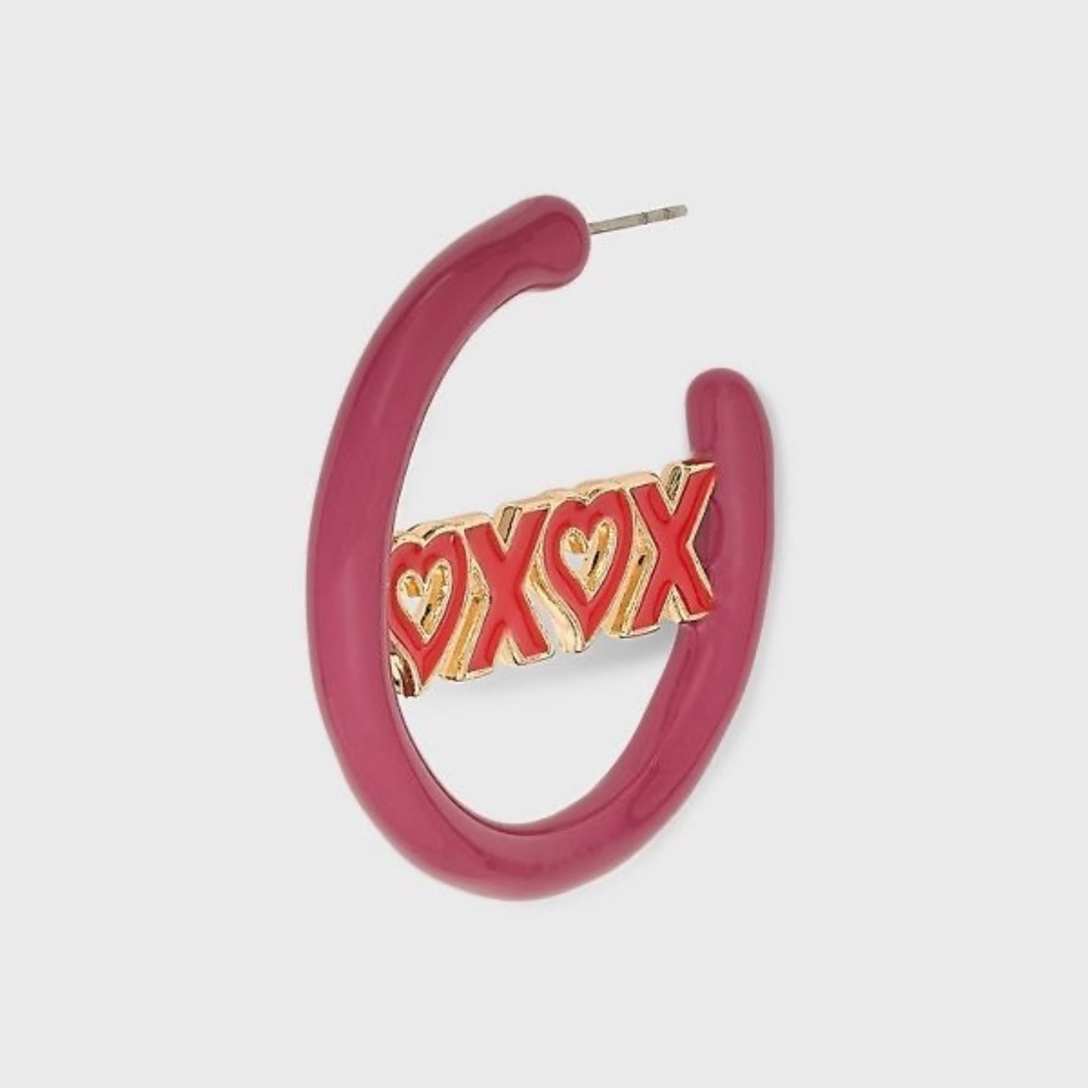 NWT SUGARFIX by BaubleBar "Hugs and Kisses" Hoop Statement Earrings - Dark Pink